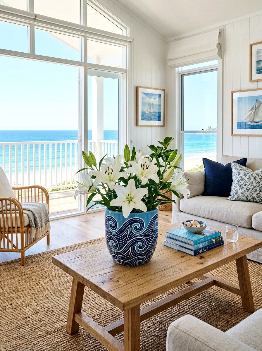 Coastal blue planter - 30 painted flower pot ideas