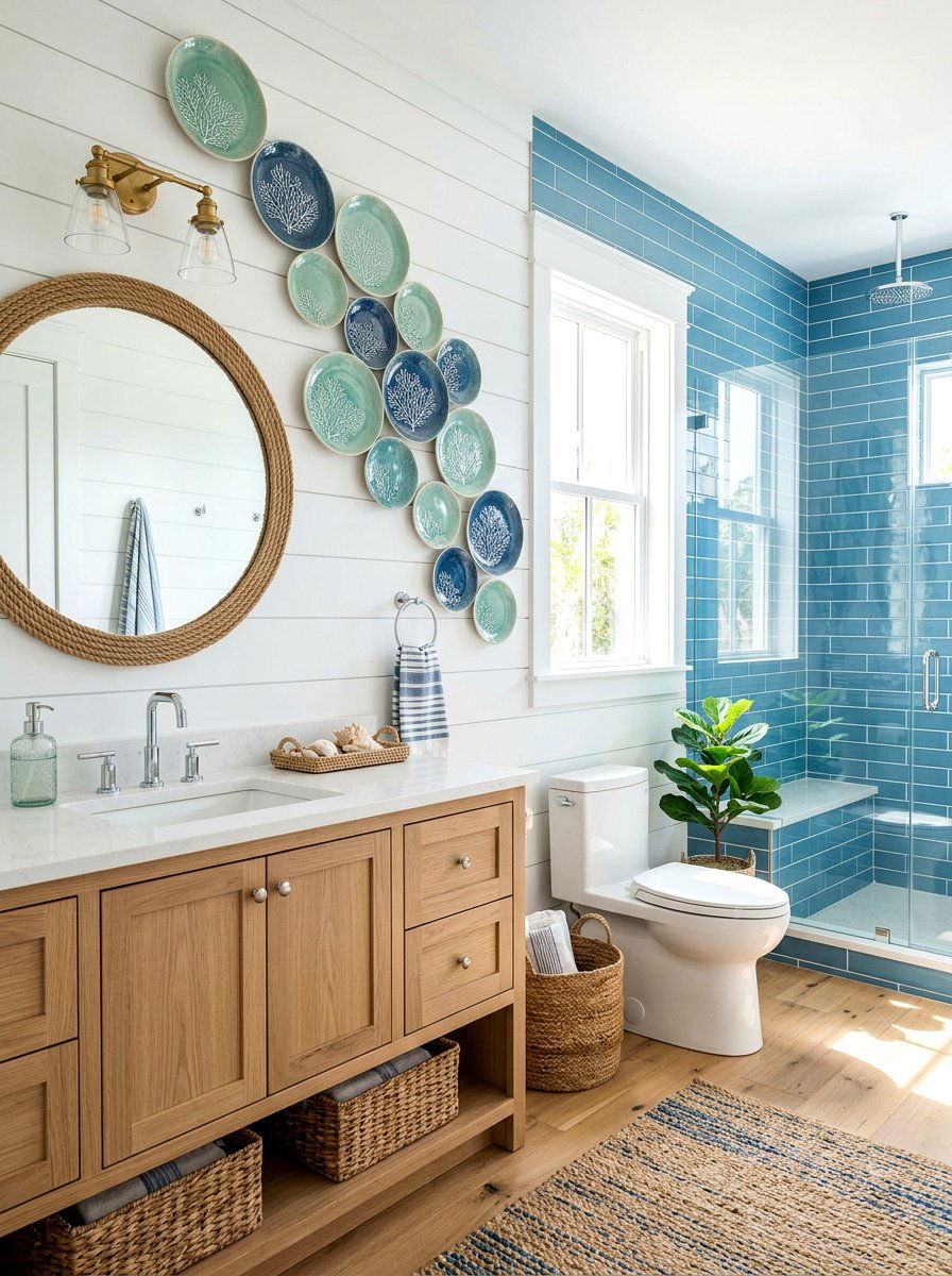 Coastal blue porcelain wall - 30 collected china wall ideas
