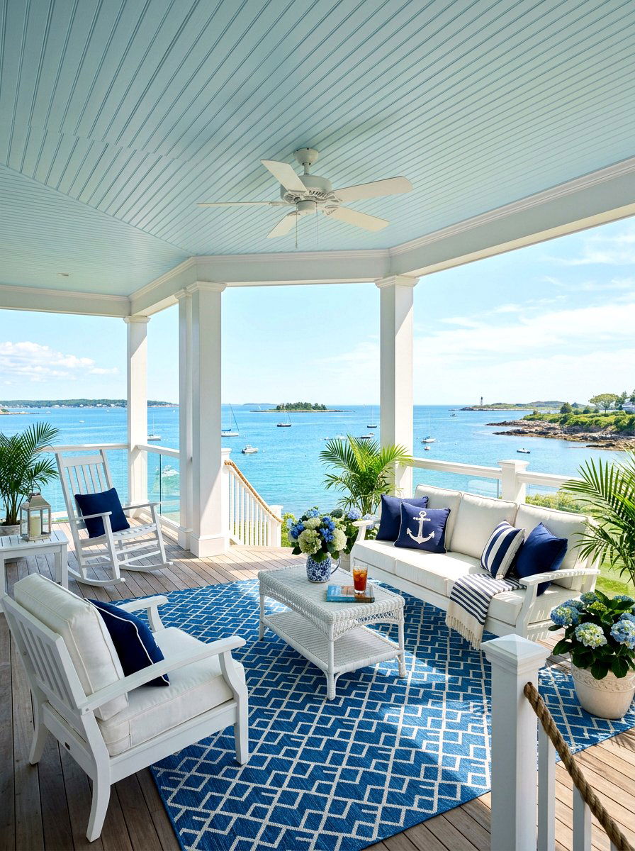 Coastal blue porch - 30 lake house porch ideas