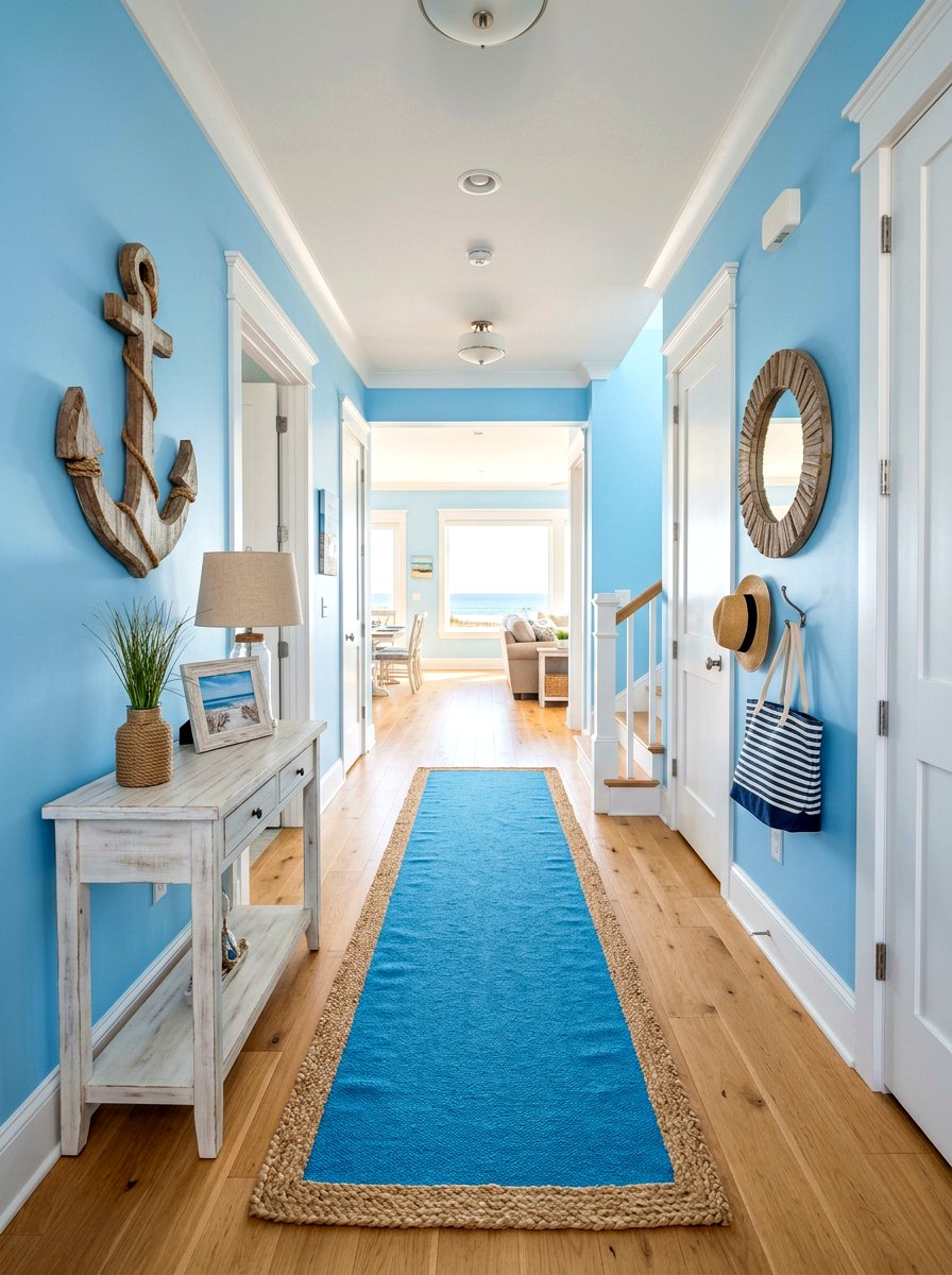 Coastal blue runner - 30 narrow hallway runner ideas