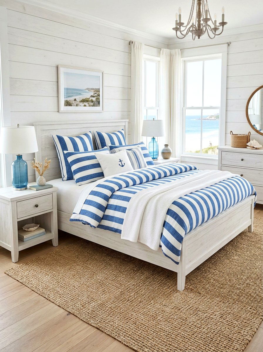 Coastal blue stripe - 30 designer bedding bedroom ideas
