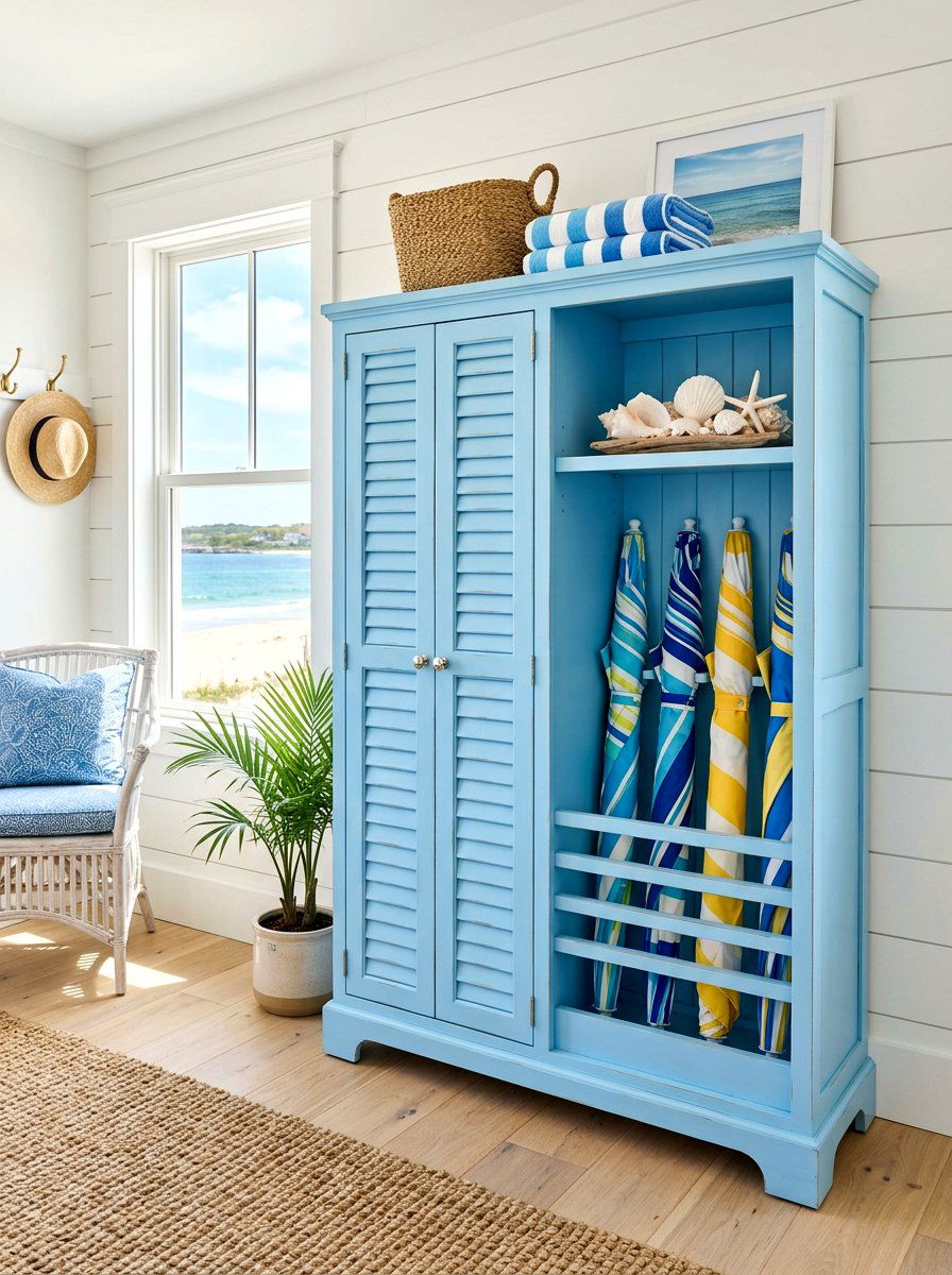 Coastal blue umbrella storage unit - 30 umbrella cabinet ideas
