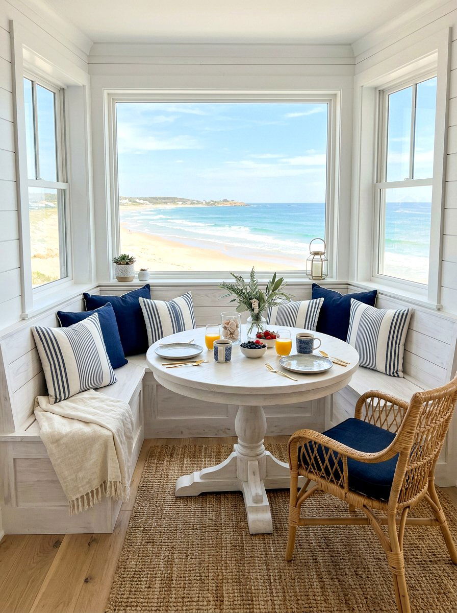 Coastal breakfast nook - 30 breakfast room bench ideas