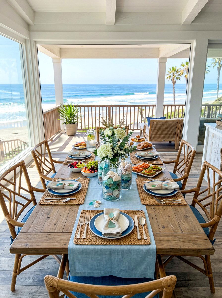 Coastal brunch setting - 30 New Year brunch table ideas