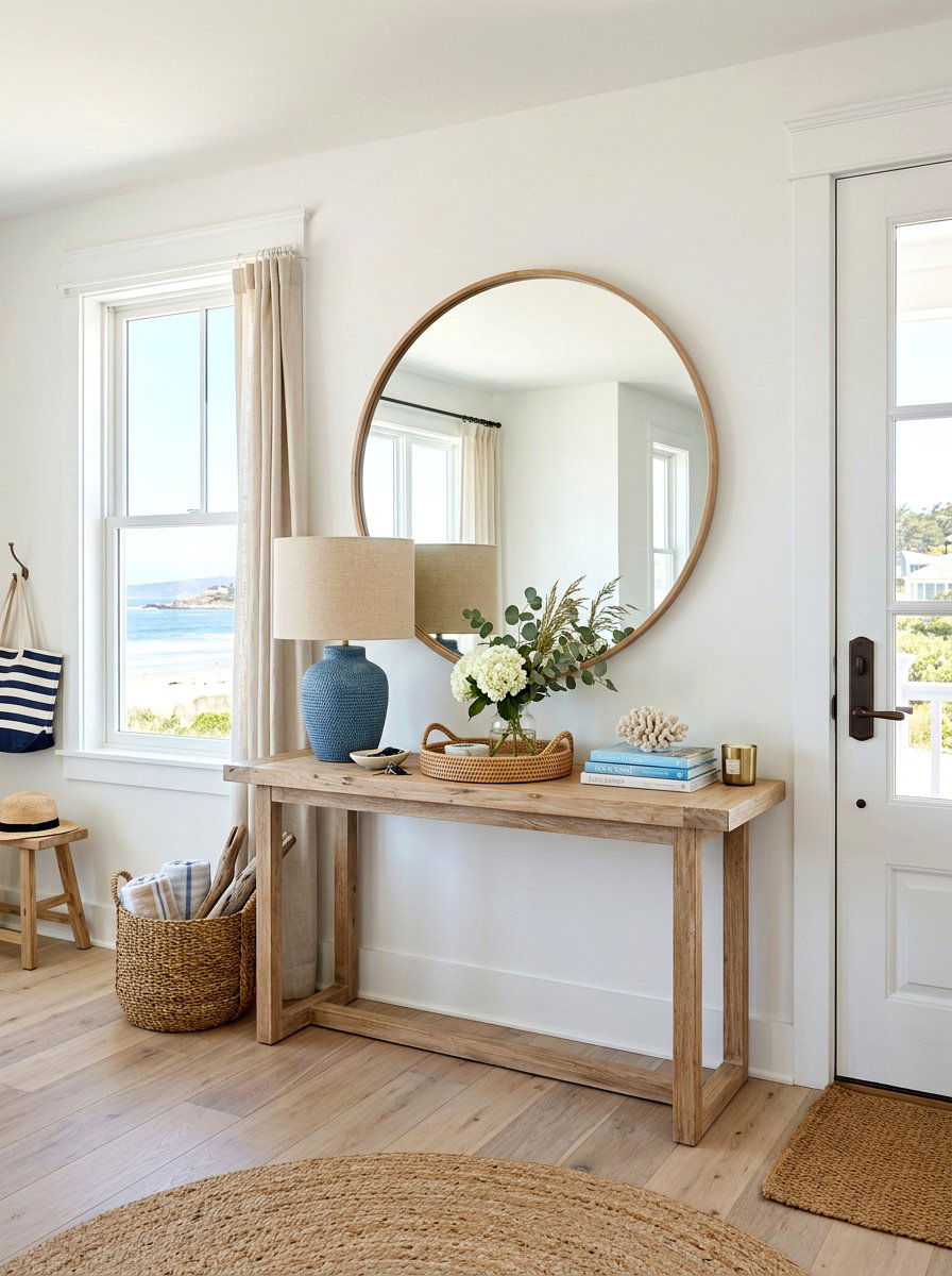 Coastal console entryway layout - 30 coastal grandmother decor ideas