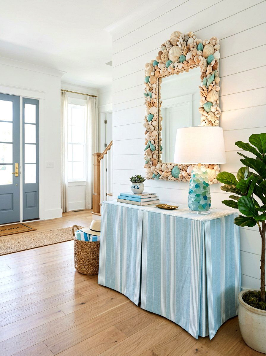 Coastal console skirt - 30 skirted console table ideas