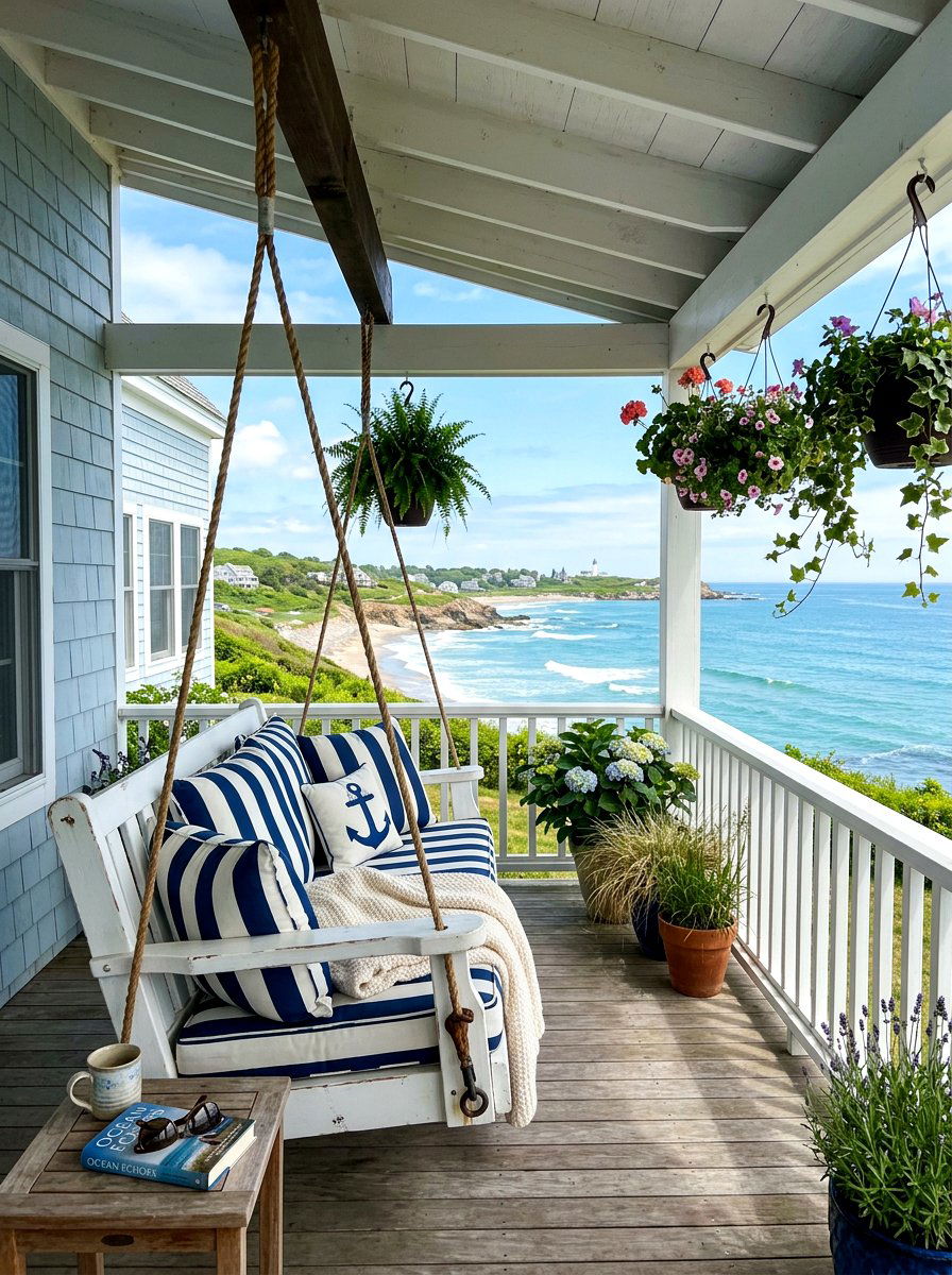 Coastal cottage porch swing - 30 beach cottage exterior ideas