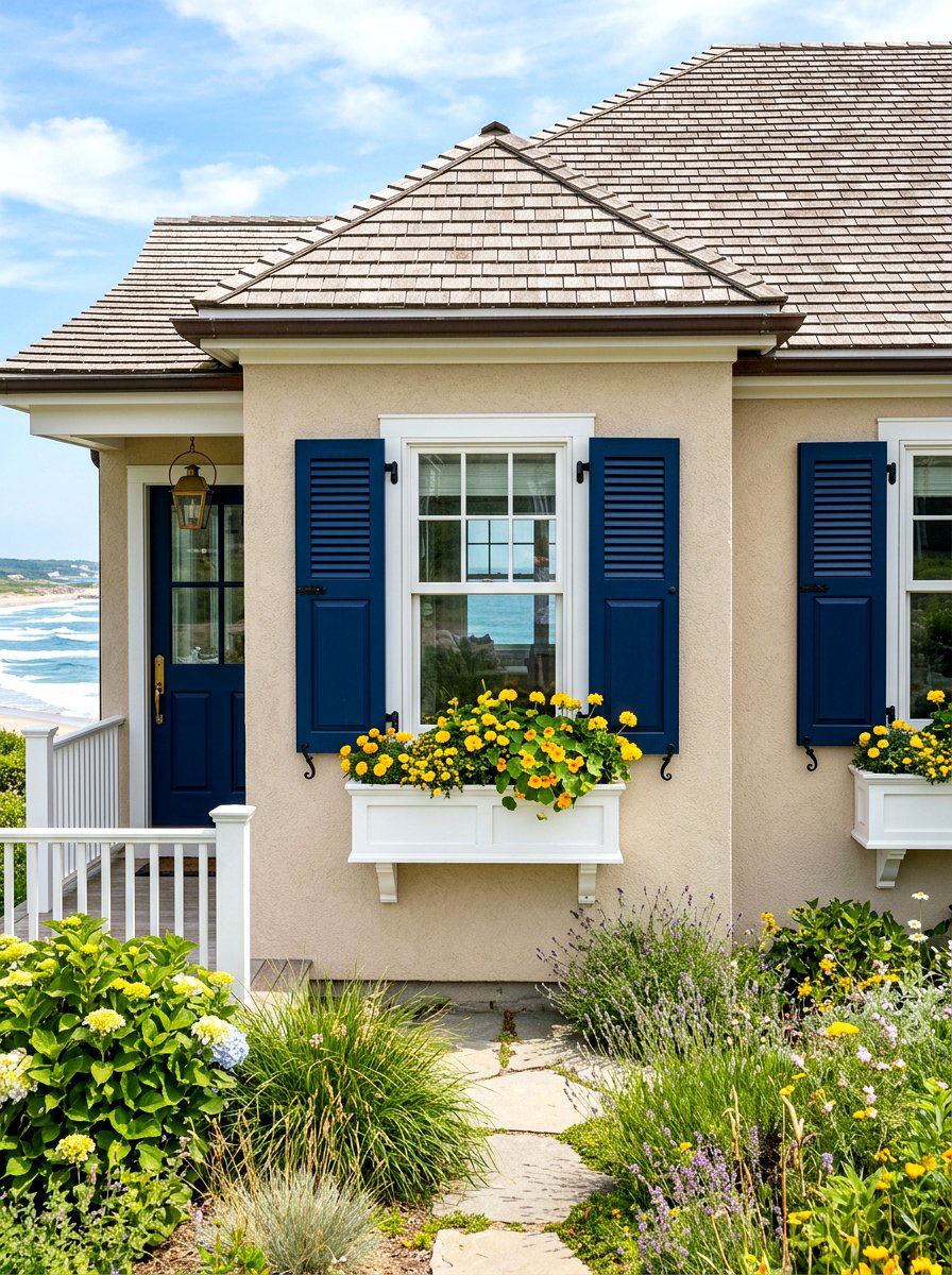 Coastal cottage window shutters - 30 beach cottage exterior ideas