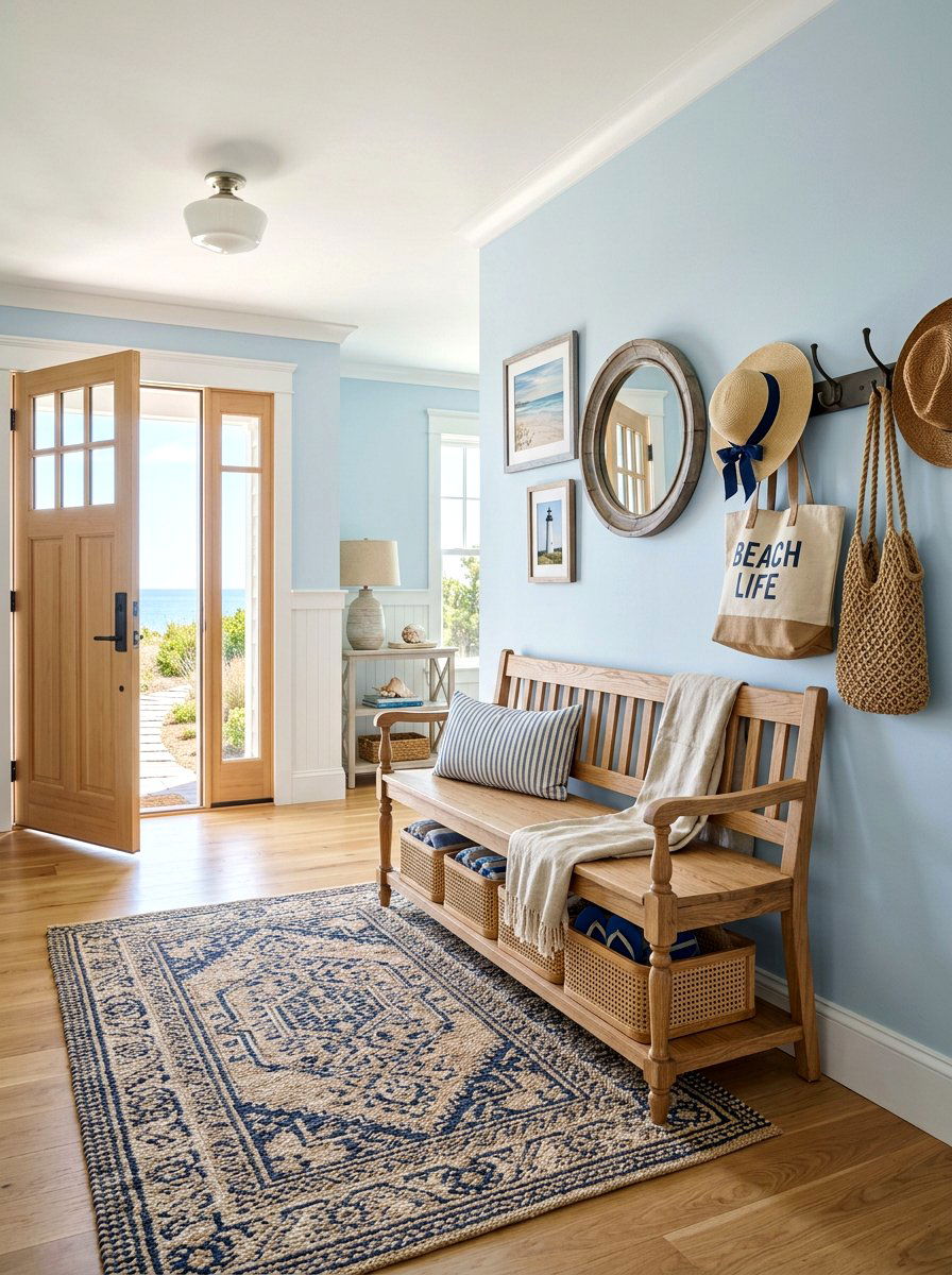 Coastal entryway bench - 30 surf shack decor ideas