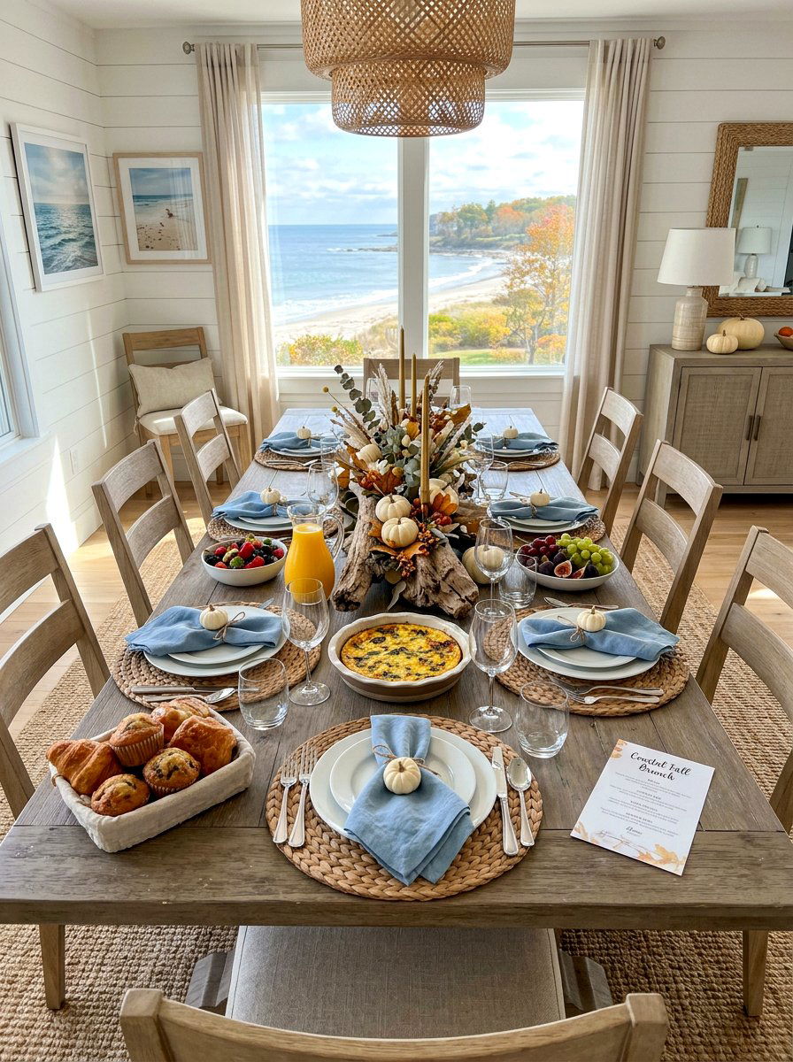 Coastal fall brunch layout - 30 Thanksgiving brunch table ideas