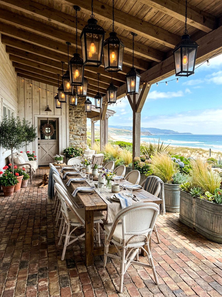 Coastal farmhouse patio - 30 beach house patio ideas