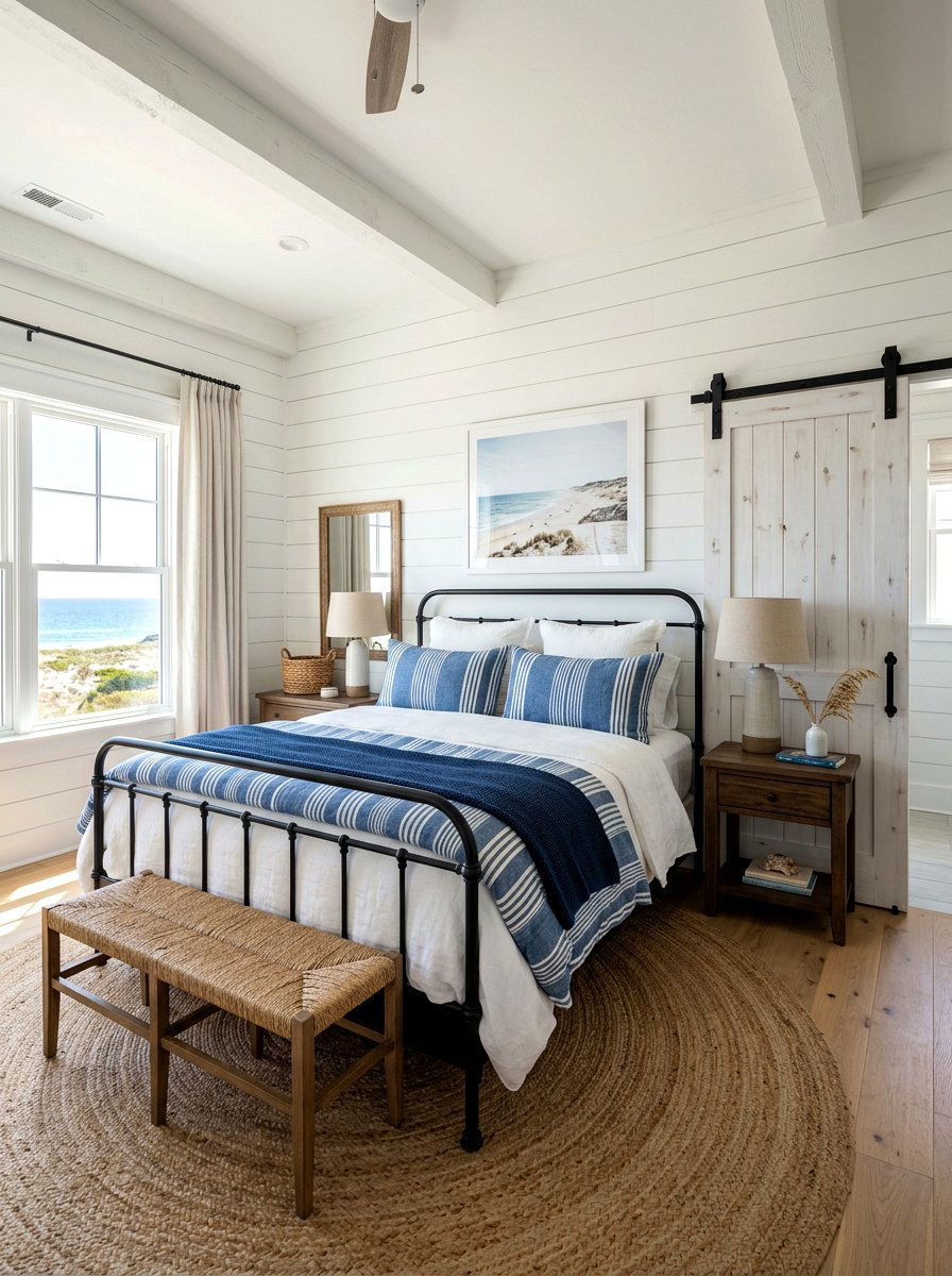 Coastal farmhouse style bedroom - 30 beach cottage bedroom ideas