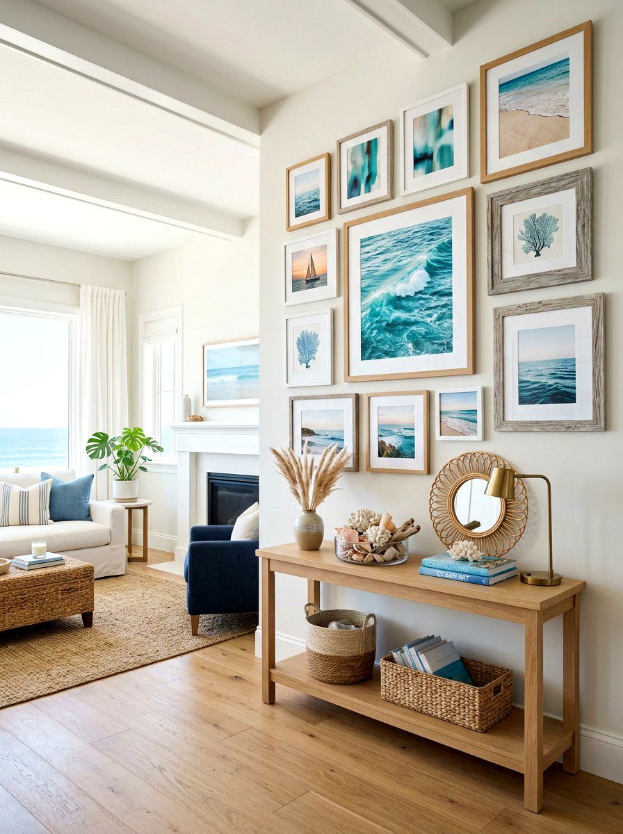 Coastal gallery wall - 30 surf shack decor ideas