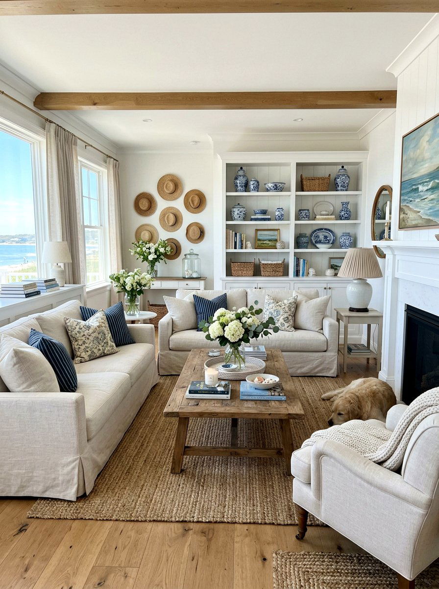 Coastal grandmother living room - 30 coastal living room ideas