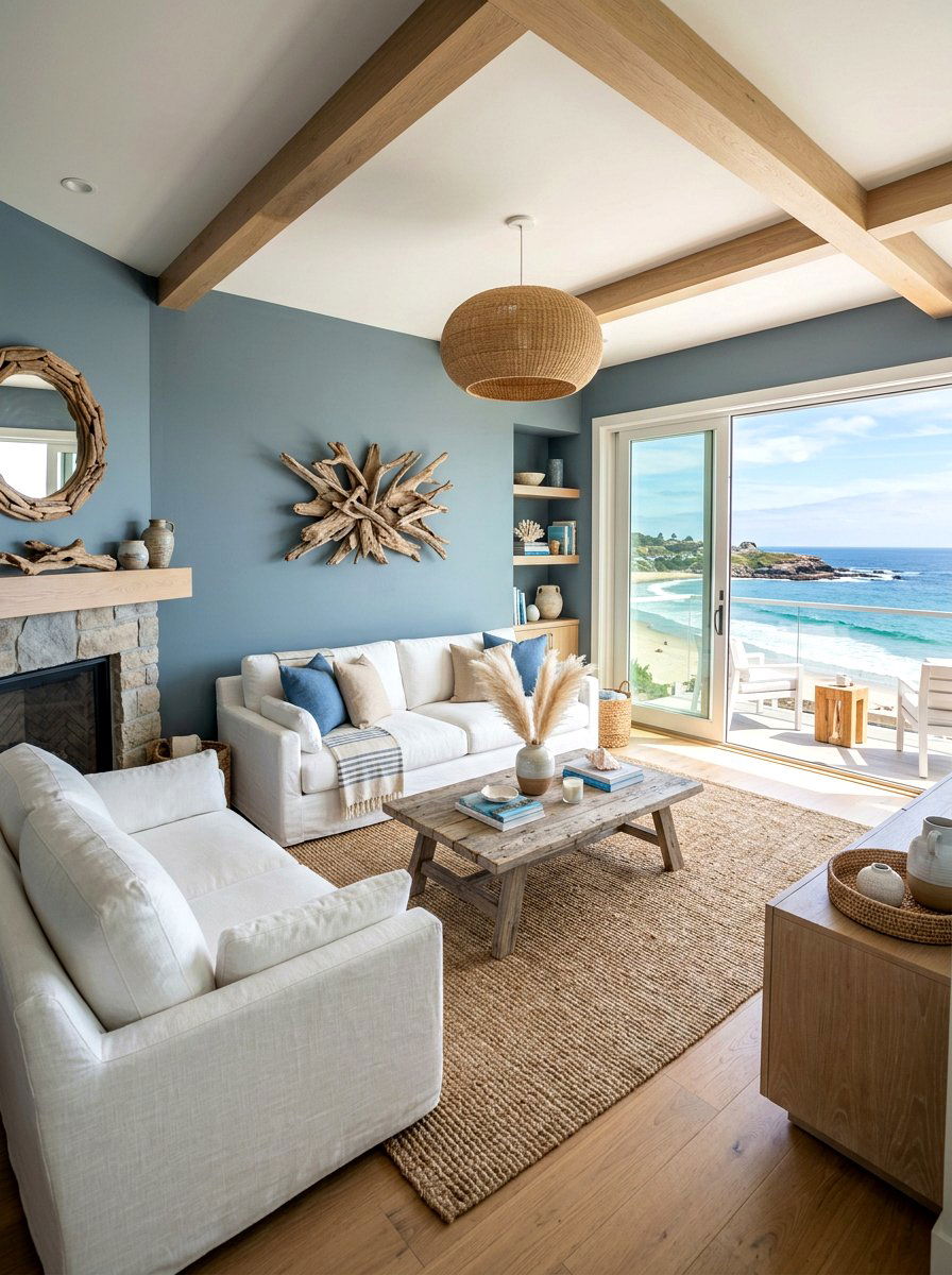Coastal gray and driftwood decor - 30 warm gray and wood living room ideas