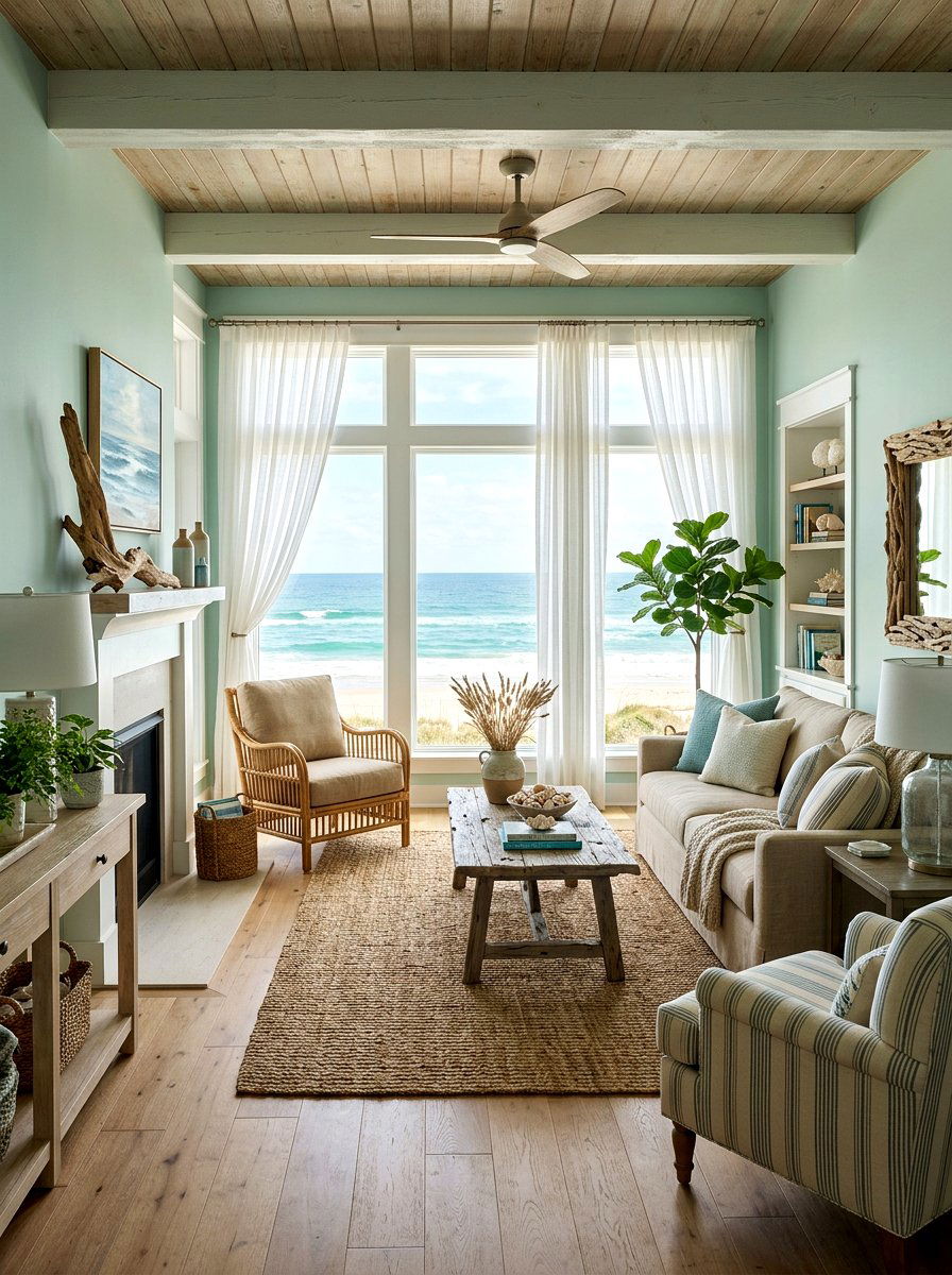 Coastal green living room - 30 green living room ideas