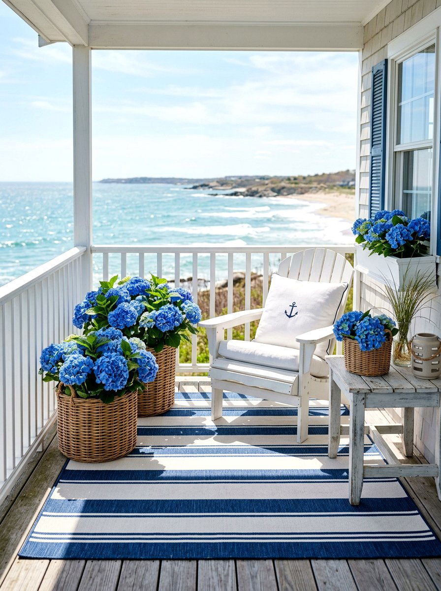 Coastal hydrangea porch decor - 30 hydrangea heavy front porch ideas