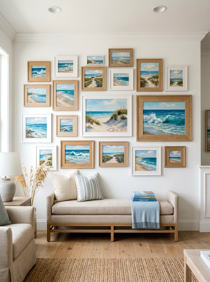 Coastal landscape gallery wall - 30 coastal grandmother decor ideas