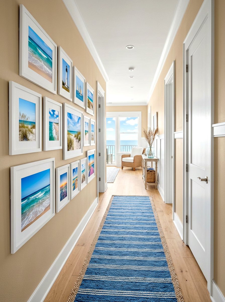 Coastal landscape photography wall - 30 hallway gallery wall ideas