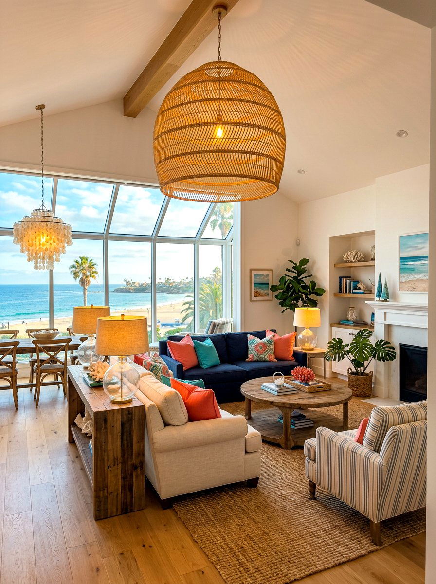 Coastal lighting living room - 30 coastal summer living room ideas
