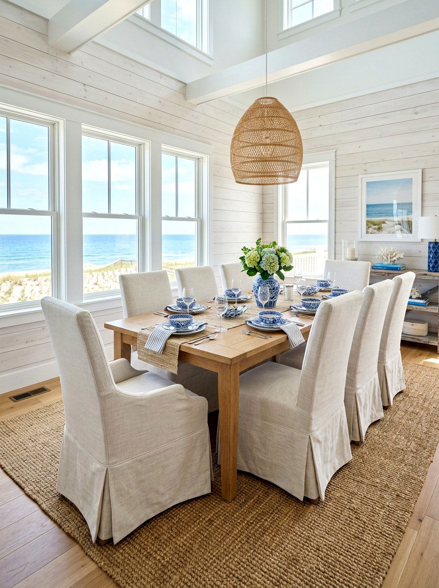 Coastal long slipcover - 30 slipcovered dining chair ideas