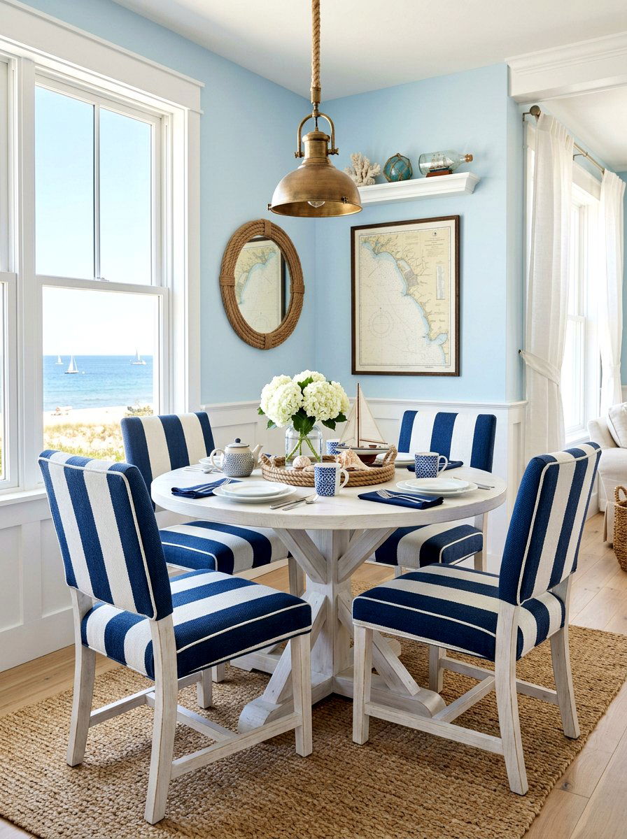 Coastal navy striped dining chair - 30 striped dining chair ideas