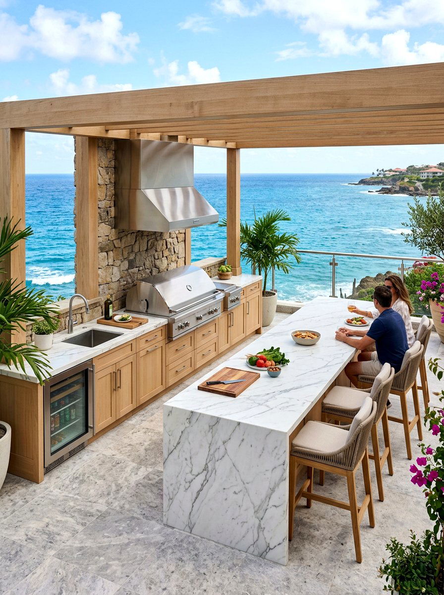 Coastal outdoor kitchen - 30 beach house patio ideas