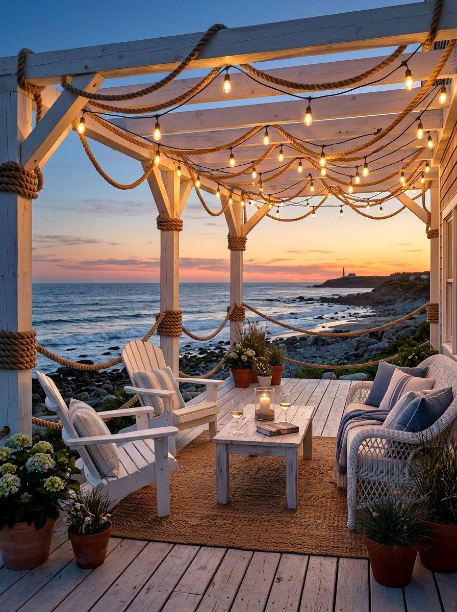 Coastal patio curtain string light - 30 patio curtain string light ideas