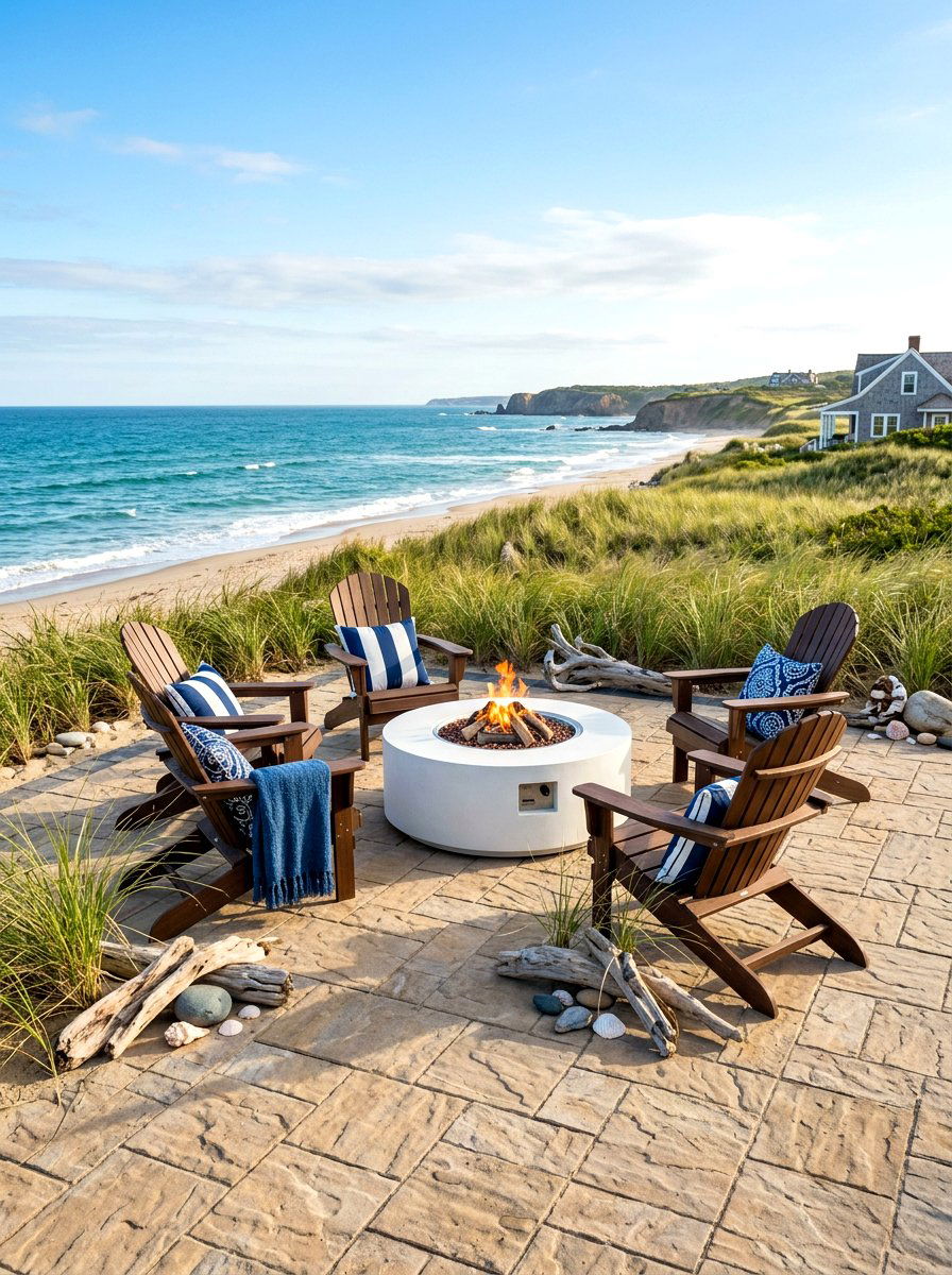 Coastal paver fire pit patio - 30 paver fire pit patio ideas