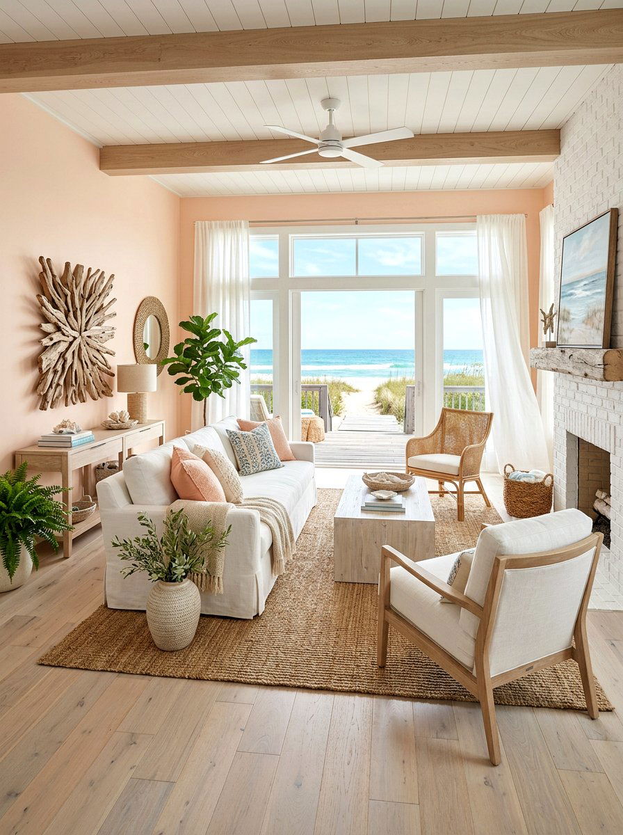 Coastal peach living room - 30 peach living room ideas