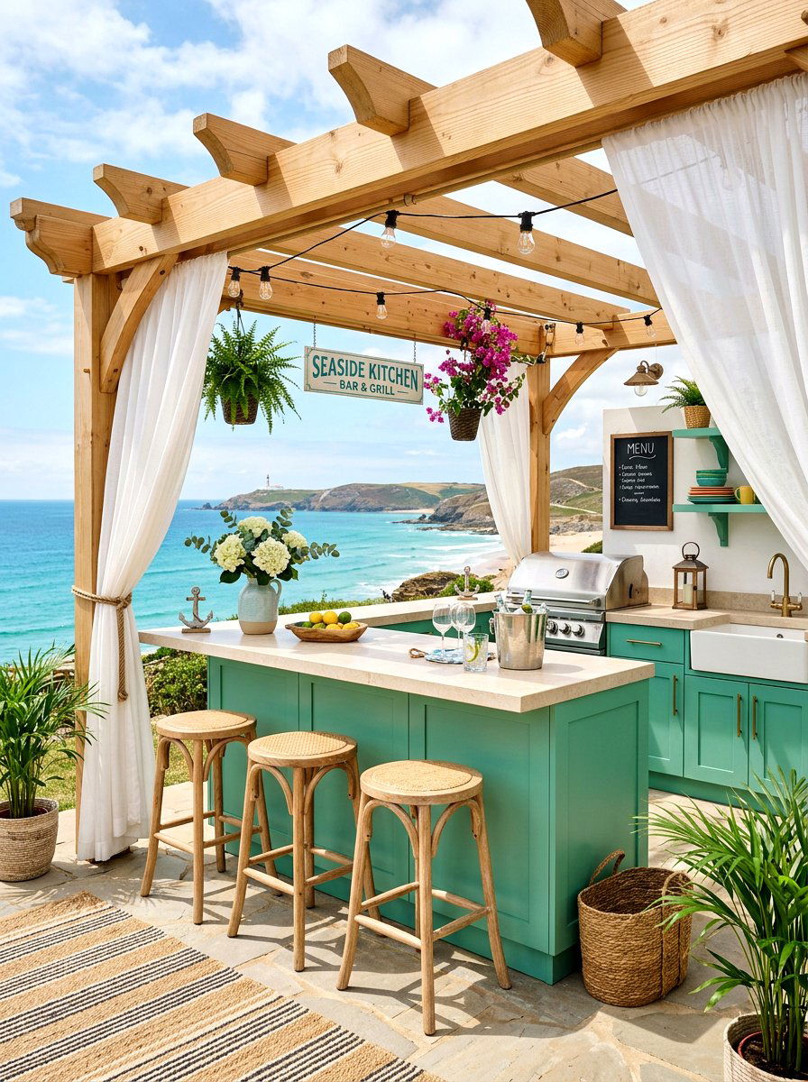 Coastal pergola kitchen bar - 30 pergola with kitchen ideas