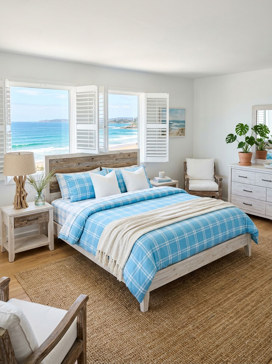Coastal plaid bedroom - 30 plaid bedroom ideas