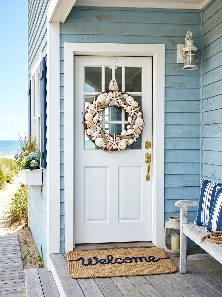 Coastal seashell wreath - 30 exterior wreath display ideas