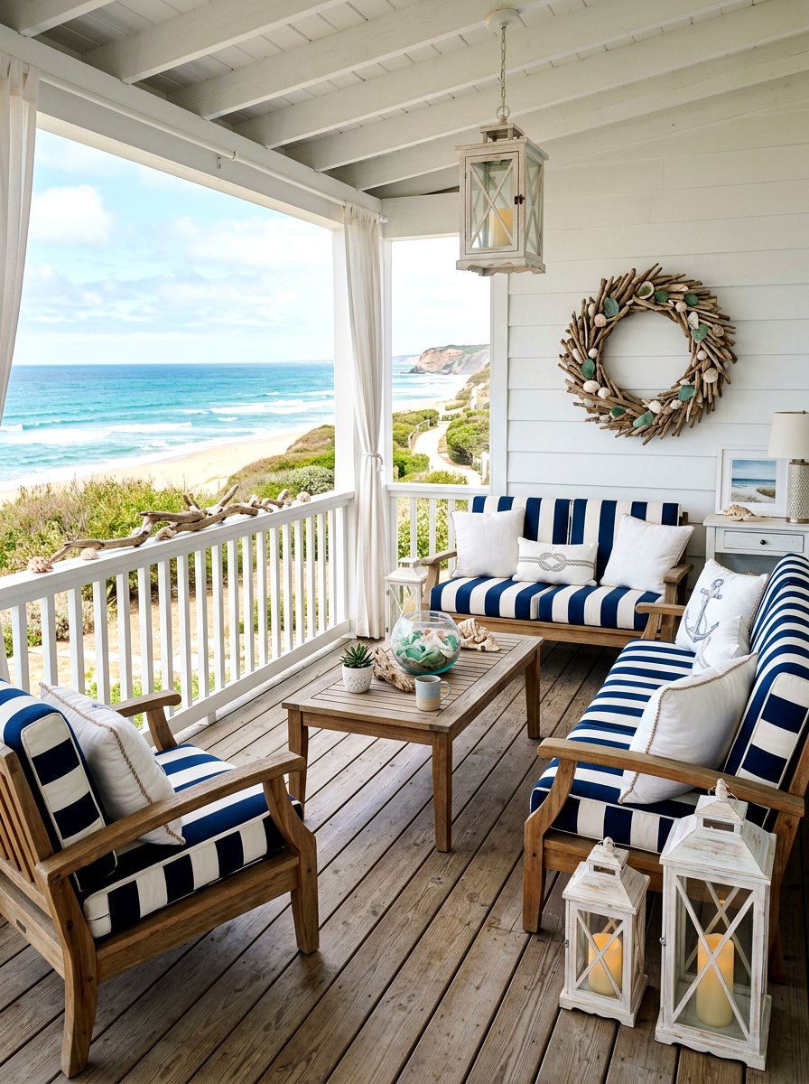 Coastal seaside porch decor - 30 candlelit patio dinner ideas