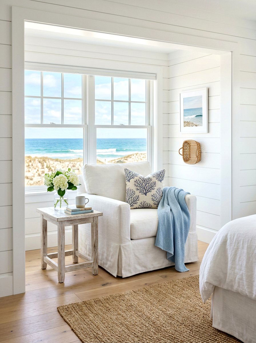 Coastal slipcovered chair - 30 bedroom alcove seating ideas