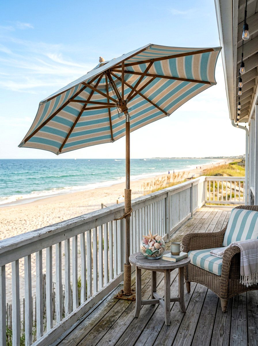 Coastal striped umbrella - 30 striped umbrella patio decor ideas