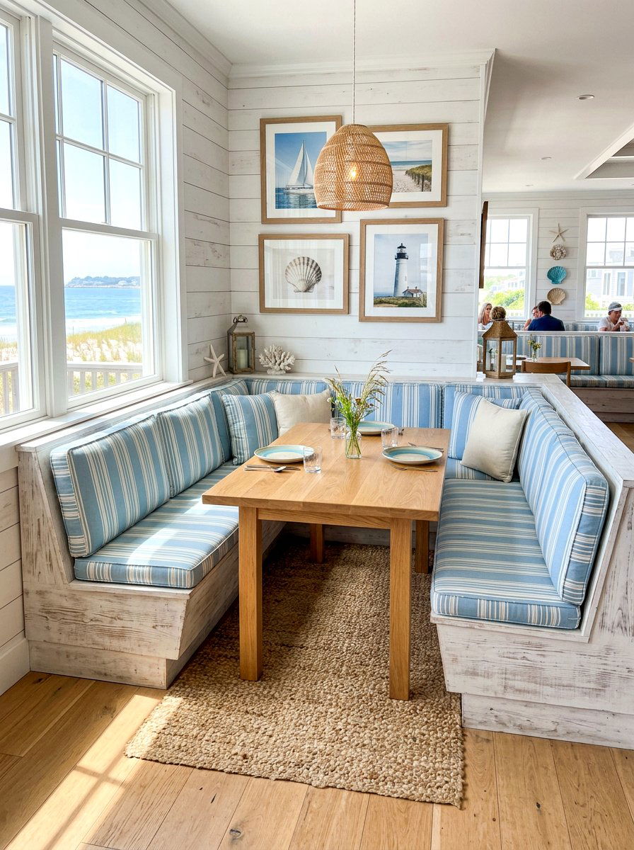 Coastal style booth - 30 banquette seating ideas