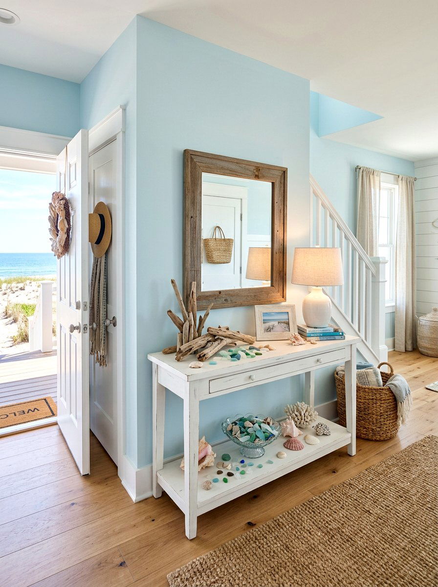 Coastal style entryway table - 30 foyer console styling ideas