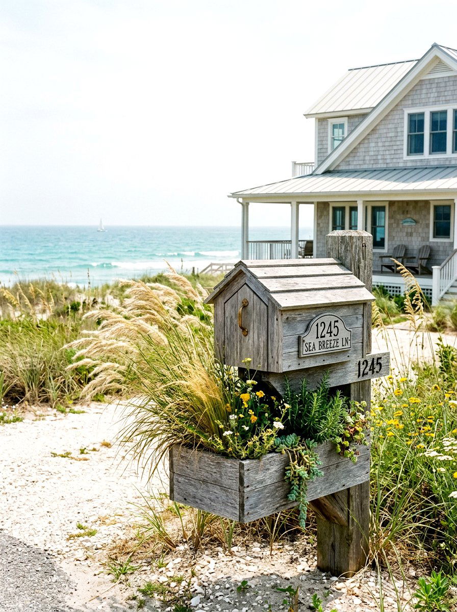 Coastal style mailbox planter - 30 mailbox planter box ideas