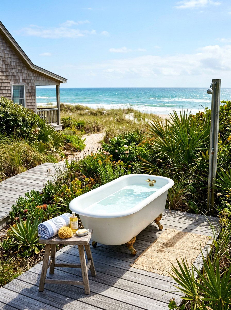 Coastal style outdoor bath - 30 outdoor bath ideas