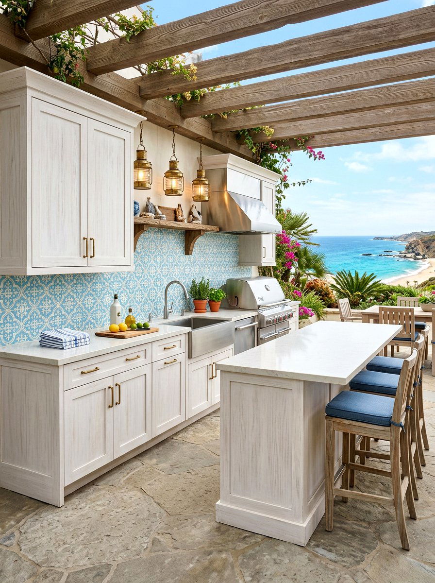 Coastal style outdoor kitchen - 30 patio cooking area ideas