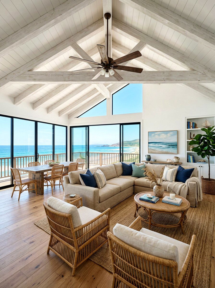 Coastal vaulted living room - 30 vaulted living room ideas