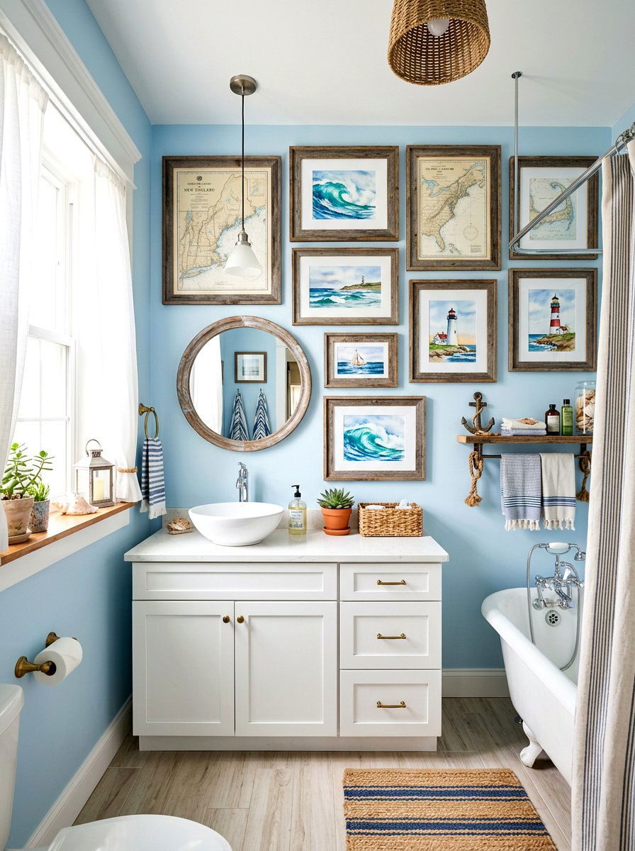 Coastal wall art bathroom - 30 nautical bathroom ideas