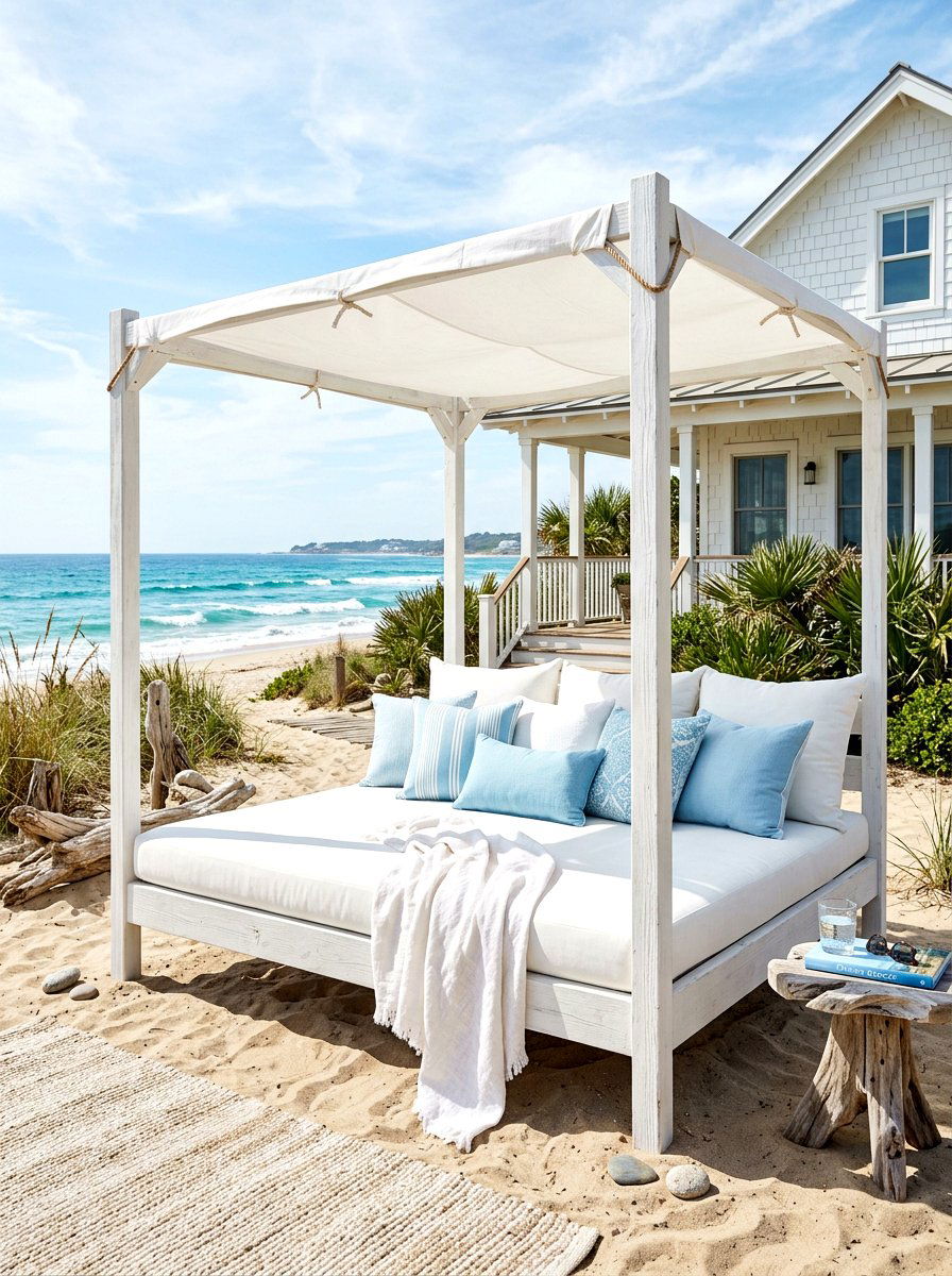 Coastal white daybed - 30 outdoor daybed canopy ideas