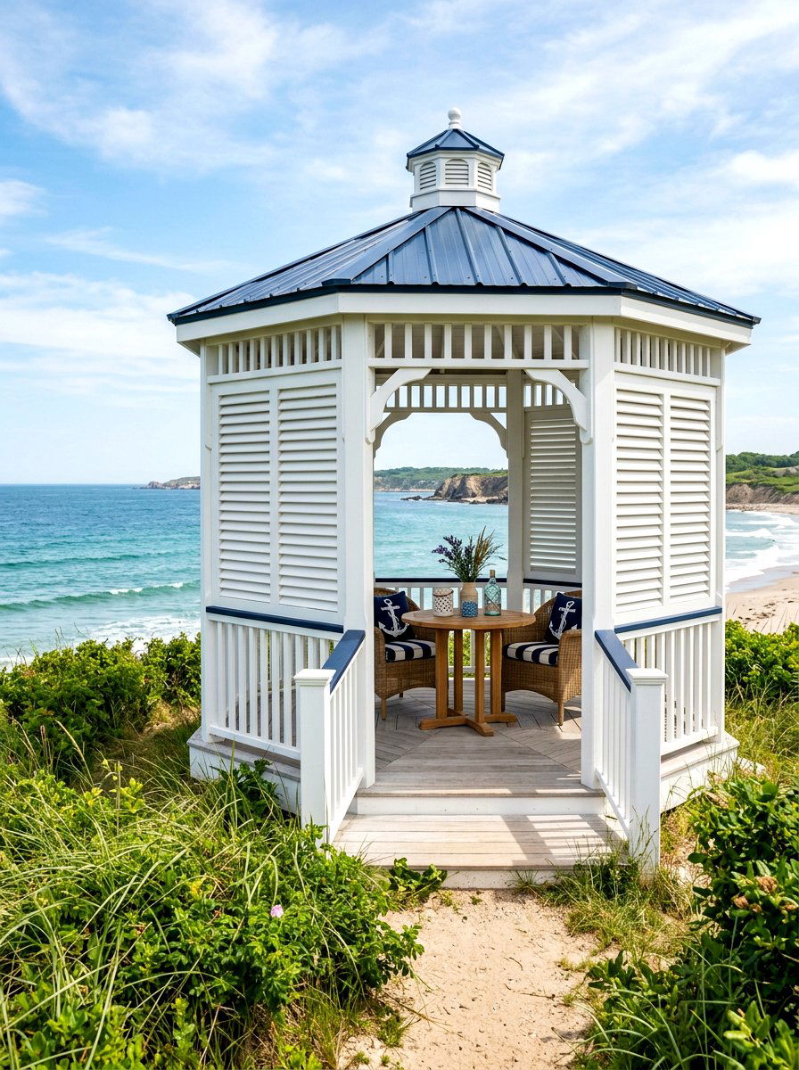 Coastal white gazebo - 30 patio gazebo ideas