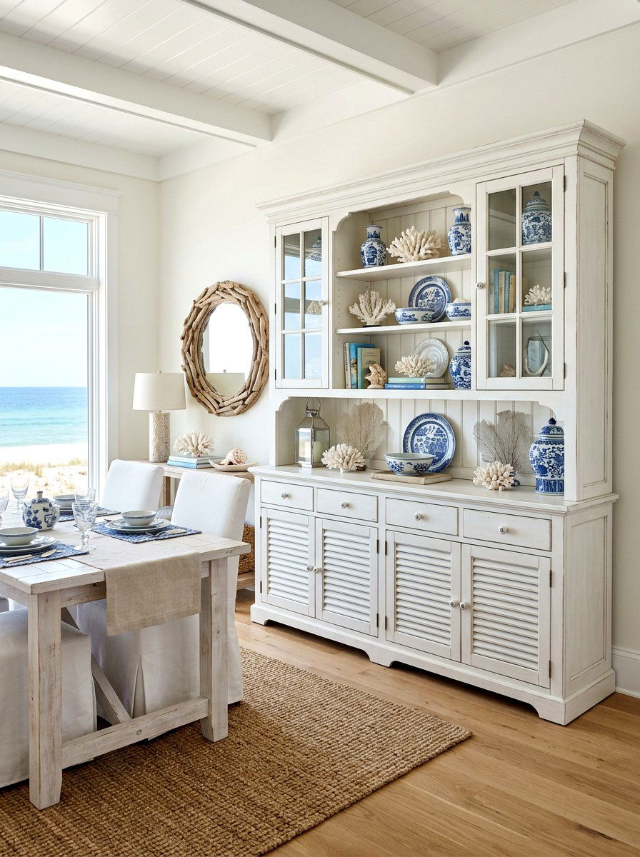 Coastal white hutch - 30 statement hutch dining ideas