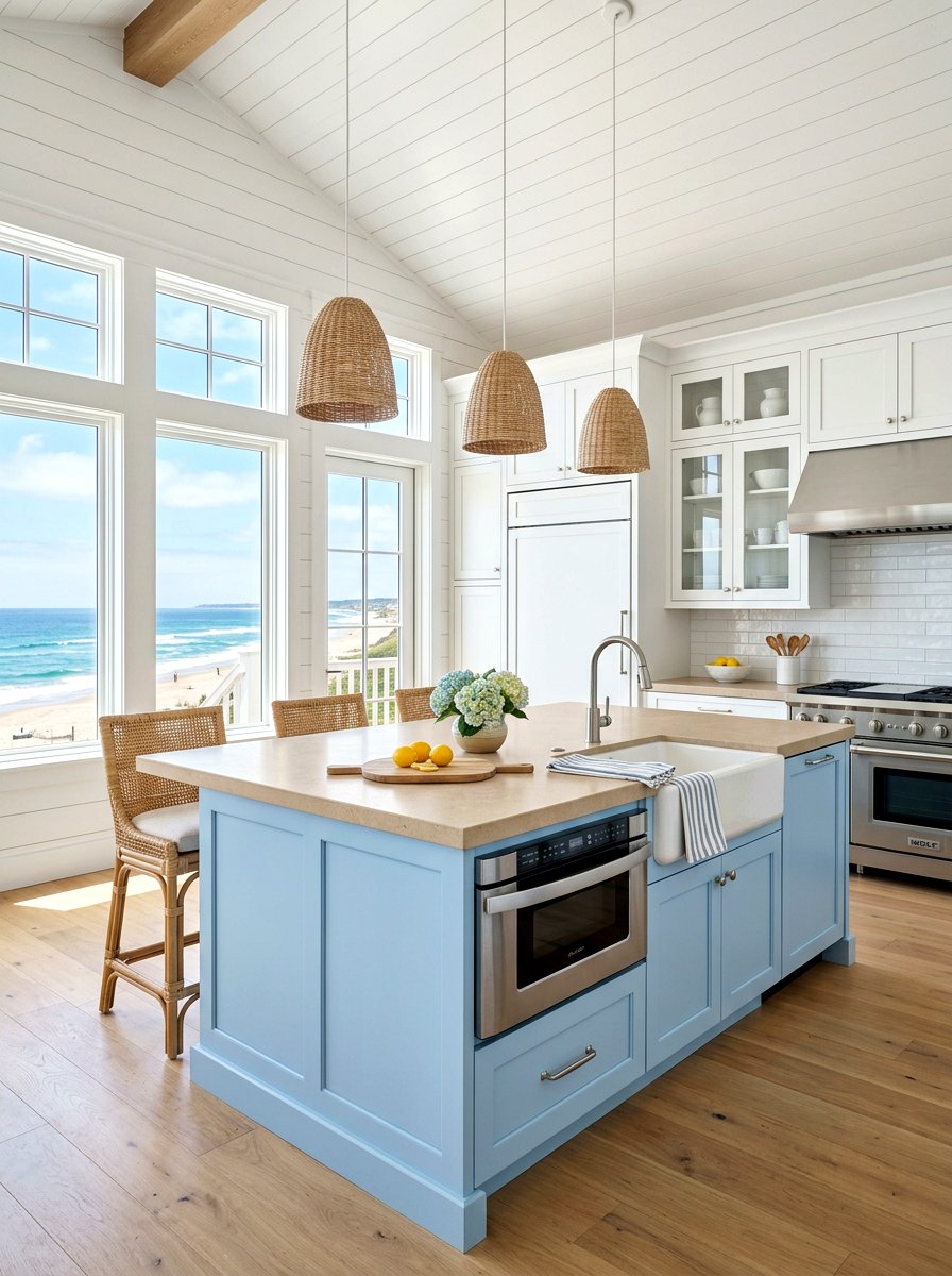 Coastal white kitchen - 30 drawer microwave ideas