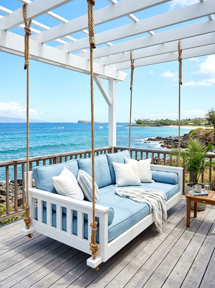 Coastal white swing bed - 30 porch swing bed ideas