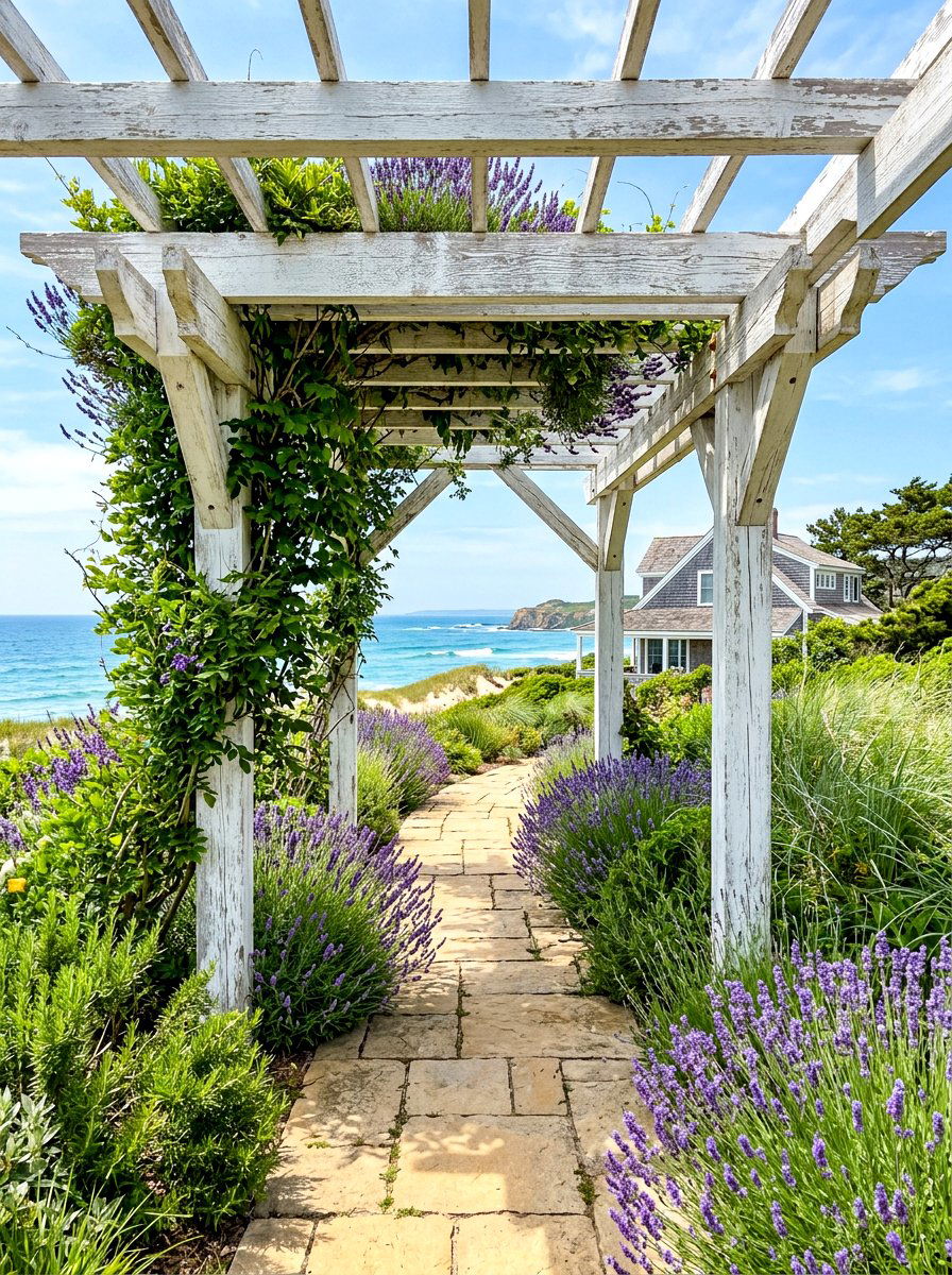 Coastal white wash pergola path - 30 pergola walkway ideas