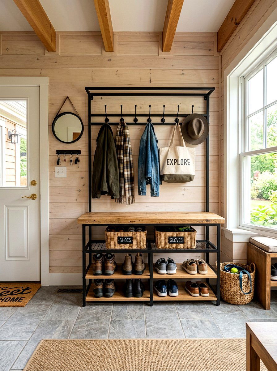 Coat rack with shelves - 30 no drill shelving ideas
